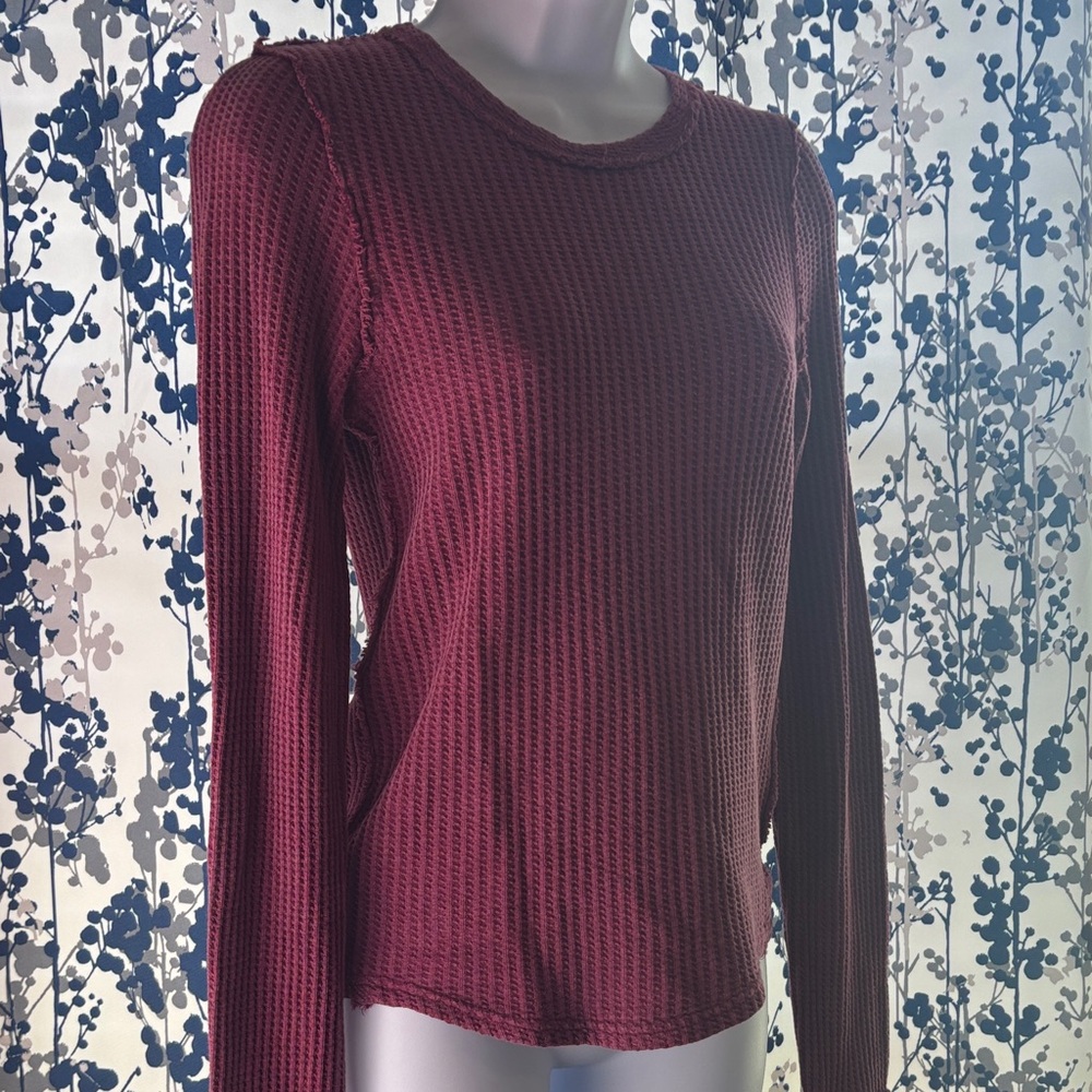 We The Free Women's Long Sleeve Waffle Knit Top - Burgundy XS